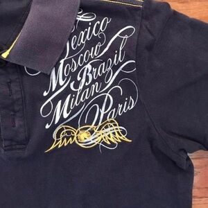 MENS  Y2K 00S VON DUTCH NAVY POLO WING EYE. LOS ANGELES CALI TATTOO 2000S